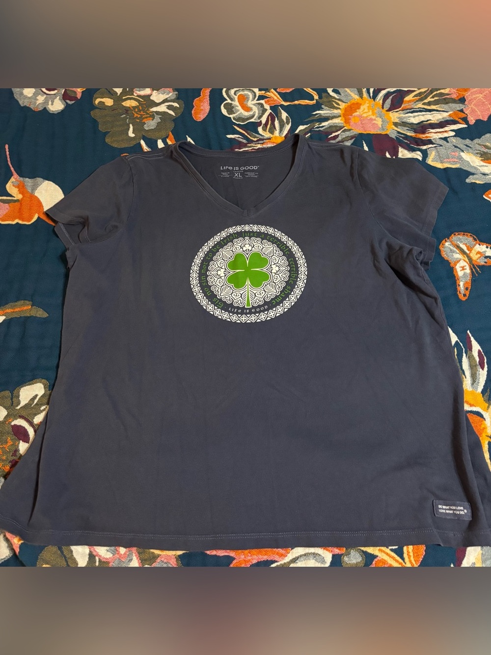 Life Is Good Navy Short Sleeve Tee with Green Clover Medallion